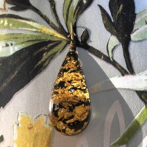 Vintage Gold Foil & Lucite Teardrop Pendant